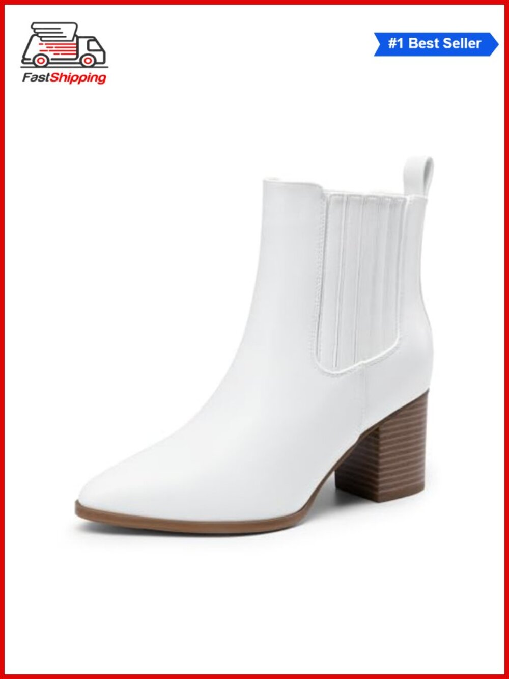 Women's Ankle Boots Pointed Toe Chunky Block Heel Slip-On Booties
